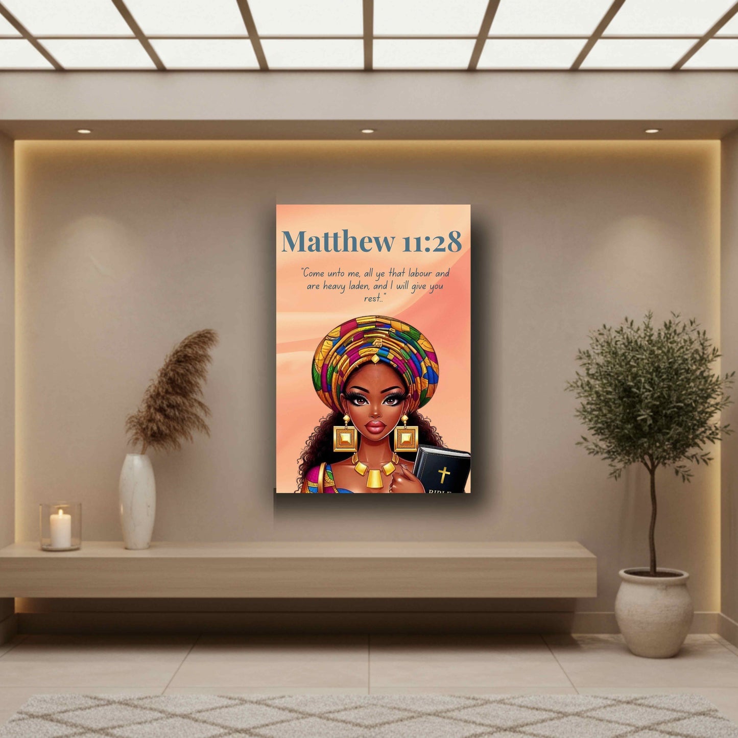Courageous Faith Collection - Matthew 11:28 - Bible Verse Canvas, Motivational Scripture Art