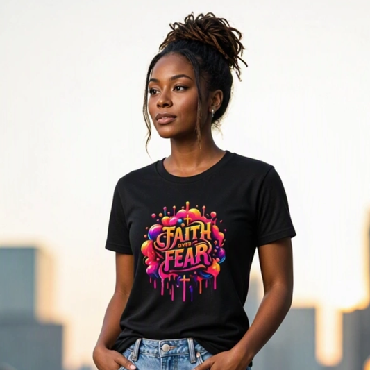 "Faith Over Fear" Christian Women's Cotton T-Shirt, Inspirational Faith-Based