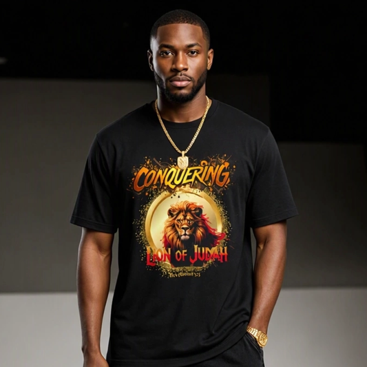 "Conquering Lion of Judah" - Christian Faith Lion Graphic Men's Cotton T-shirt